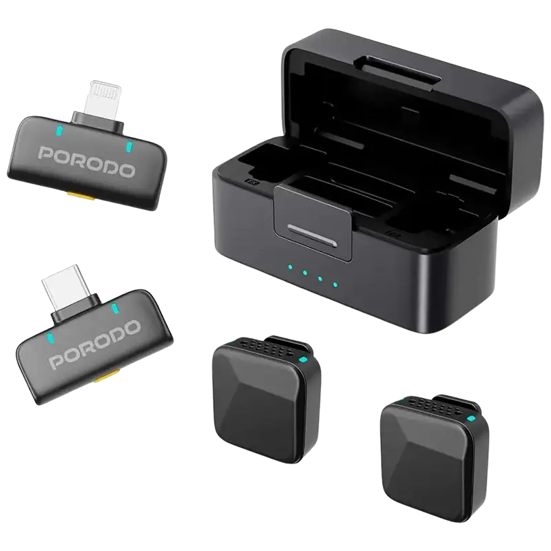 Porodo Orion Lavalier Microphone with 70mAh Mic + 650mAh Cabin + Apple & Type-C Connector 1 Mascom International.webp